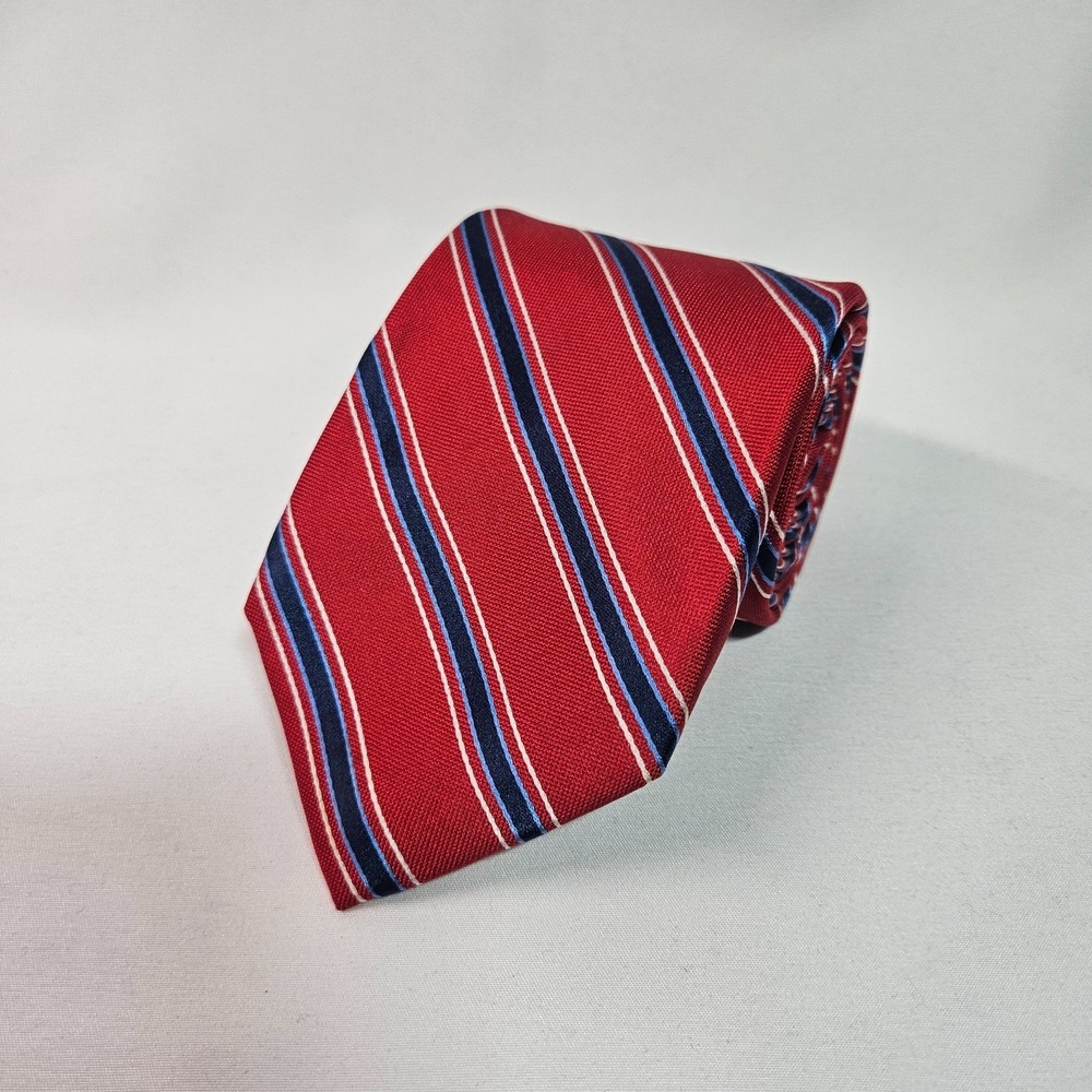 Club Room 100% Silk Tie Men Red Blue Stripes 3.25"x 59.5"‎